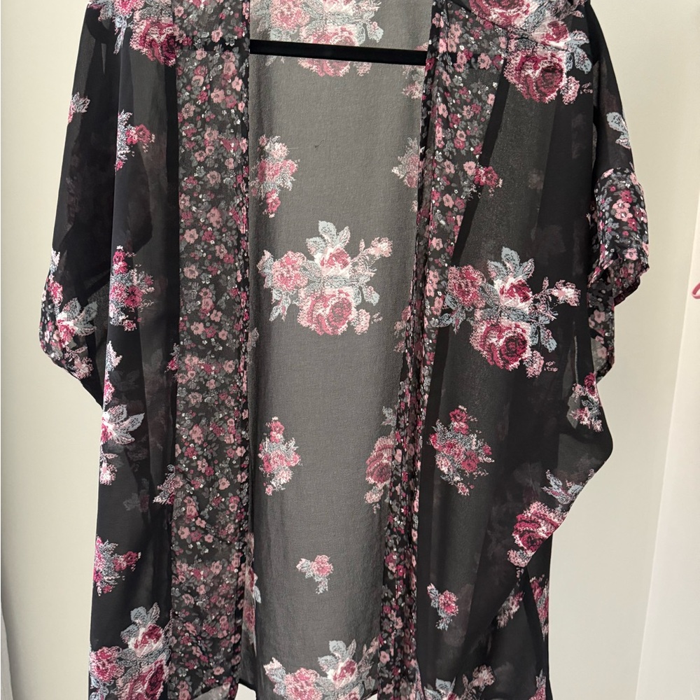 Maurices Black Floral Sheer Tunic